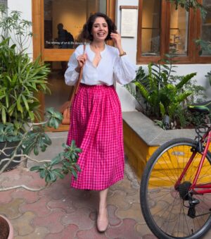 aiana jain Instagram - Designed a skirt , paired it with (no prizes for guessing ) a white shirt went for an event and met my friends after soooo long , Vitamin F was what the doctor ordered . My fancy frands take me to lovely places they find in lanes of bandra ,went to this cutest cafe , chatted  and gossed with my frands …. Also got a maybe 2 short of gazillion compliments for my outfit and yet again got scolded for having not started my clothing brand yet …. Came home , called my friends , had a good laugh because guess who is queen of PJ’s …again no prizes for guessing …!!! 
.
. Cute Cafe : @vanilla_miel 
. Shirt : Tommy Hilfiger 
. Skirt : designed by yours truly 
. Jewellery: my own and a string by @minerali_store 
. Bag : @marcjacobs 
. Footwear : @clarksshoes 
. Sunglasses : @rayban 
.
.
.
.
.
.
.
.
.
.
. #aianaj #aianajsays #aianajstyles #everydaystyle #aianajloves #streetstyle #whatiwore #indianfashionblogger #love #find #count #divine #shebang