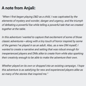 Anjali Bhimani Instagram - It’s finally here - The Malady of Minarrh is available NOW on @dndbeyond ! This is the first official D&D adventure from @roadtoithakapress (and the first one I’ve written!) and we couldn’t be more excited for you all to get your hands on it.

Huge huge thanks to our whole team, especially our editor @wildrosemage our artist @jmaddalina our mapmaker Brian Patterson our graphic designer @grubou and @that.poetesss for writing. Special thanks to @emmarie43 for doing sensitivity reading and play testing and our playtesters @janneswessels @ohheyitsgina_ @gnome_anne @adamdaniellucas @spenserstarke @therowanhall @eliserezendes @losattackasaurus @luis.carazo . And special thanks to Spenser, Rowan @deborahannwoll and @itsginnydi for accepting my texts with crazy DM/adventure writing questions at all hours of the day. 

Head to D&D Beyond now and come join the adventure! 

#dnd #ttrpg #dungeonsanddragons #roadtoithakapress