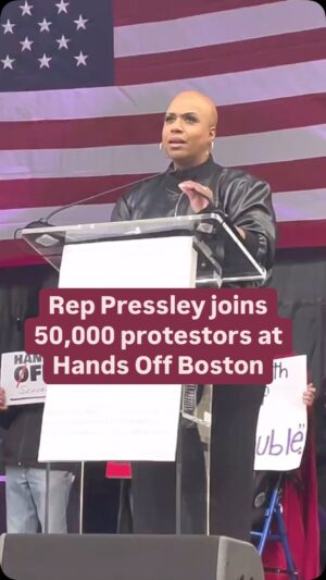 Ayanna Pressley Instagram - 50,000 people came out in Boston today to send a message to Donald Trump and Elon Musk:

Hands off.

#handsoff #handsoffboston