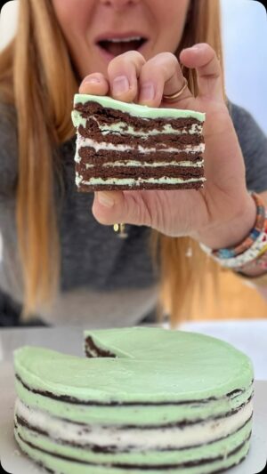 Christina Tosi Instagram - Eating Andes mints on repeat, a house fully dedicated to Thin Mints, too I have been chasing this one for months. Part giant Oreo of your dreams, part ice box cake, this (Thin) Mint Cookies & Cream Slab Cake is a stunner on the eyes and the taste buds and is my bulls-eye mint dessert moment in texture, vis and nostalgia. And best yet, it gets better with age and loves to be made in advance.

Mint   chocolate   clear vanilla extract hits on a bright freshness (mint), acidity (chocolate) and creaminess (clear vanilla) making our pallet feel like it’s hit a home run. 

 Get the recipe @ bakeclub.com/recipes