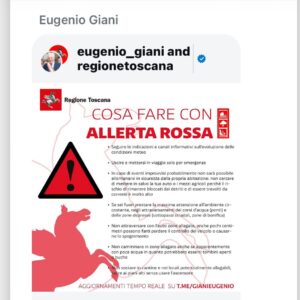 Debi Mazar Instagram - Tuscany is under RED ALERT! Major rains though Saturday. They are putting up Barriers to try to stop over flow .. 
Sesto Fiorentino is a disaster.The water under the Ponte Vecchio is rising .
Praying the rain subsides🙏🏻
#climatechange