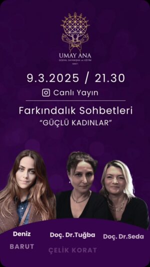 Deniz Barut Instagram - Değerli Dostlarımız,

Umay Ana Vakfı olarak, toplumsal farkındalığı artırmak amacıyla düzenlediğimiz “Farkındalık Sohbetleri” serimizin yeni bir etkinliğiyle karşınızdayız. Bu haftaki Instagram canlı yayınımıza sizleri davet etmekten mutluluk duyuyoruz.

 Konu: Güçlü Kadınlar

*Güçlü kadın kimdir?
*Tarih boyunca “güçlü kadın” anlayışı 
*Güçlü kadın tesadüfen mi olur, bir karakter özelliği midir? Sosyal hayat ya da yaşadığı coğrafya mıdır kadını güçlü kılan?
*Güçlü kadın ve ekofeminizm bağlantısı
*Cinsiyet rolleri ve bu kapsamda kız/erkek çocukların eğitimi

Bu anlamlı konuyu alanında uzman ve değerli konuşmacılarımızla derinlemesine ele alacağız:

Moderatör: Deniz Barut

Konuşmacılar:
Doç. Dr. Tuğba Çelik Korat
Doç. Dr. Seda Saraç

Umay Ana Vakfı Temsilcisi Selda Özçeltik

📅 9 Mart 2025
⏰ 21.30

8 Mart Dünya Kadınlar Günü öncesinde, kadınların gücünü ve dayanışmasını öne çıkaran bu özel yayında bir araya gelerek farkındalık yaratmayı hedefliyoruz. Sizlerin katılımı, bu misyonu daha da anlamlı kılacak.

Hep birlikte, daha eşit ve güçlü bir gelecek için adım atalım!

#umayanavakfı #farkındalıksohbetleri #güçlükadınlar #kadındayanışması #toplumsalcinsiyeteşitliği