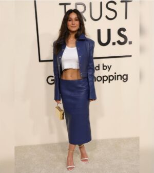 Emmanuelle Chriqui Instagram - What an amazing night at @fashiontrustus gala last night. Congratulations to all the nominees and winners, very inspiring. A big thank you to @stjohn for having me  be apart of this special night. Our table was high vibes and the clothes so beautiful..
As always my glam- you guys are the best!
Hair by @josephchase  Styled by @micahmarcus ( best date too). Outfit- @stjohn  Purse- @gedebe 
Shoes- @gianvitorossi