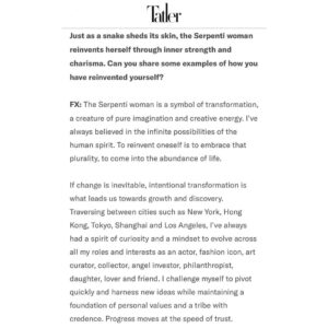 Fiona Xie Instagram - Metamorphosis 

Bulgari ambassador Fiona Xie on what it means to be a Serpenti woman.

@tatlersingapore @bulgari

https://www.tatlerasia.com/style/jewellery/fiona-xie-bulgari-serpenti-anniversary-interview by @belzyboob