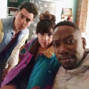 Hannah Simone Instagram - Max, Morn and me on the pod. The gang’s back together 🦁 🐠 throw your favorite Schmidtty quote in the comments @themessaroundpod #youths