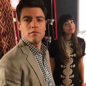 Hannah Simone Instagram - Max, Morn and me on the pod. The gang’s back together 🦁 🐠 throw your favorite Schmidtty quote in the comments @themessaroundpod #youths