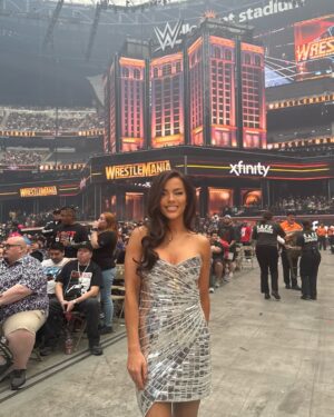 Jackie Redmond Instagram - WrestleMania Night 1: You’ll find me on my tallest tiptoes…shining just for you. 🪩

#wrestlemania #wwe #wweraw #lasvegas