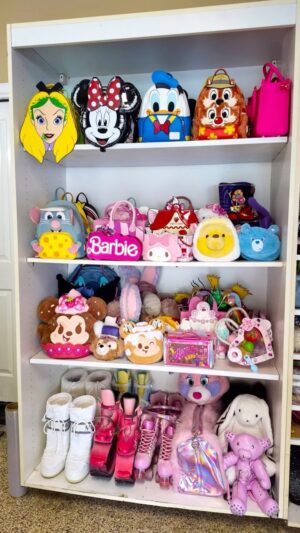 Josetty Hurtado Instagram - Kawaii Closet Reset 💗🫰🏼

#disney #disneybags #pink #pinkbags #rollerskates #moonboots #sanrio #charlieandthechocolatefactory #loungefly #barbie