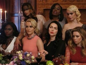 Laura Prepon Instagram - Throwback to a glamorous day with the beautiful ladies of #OITNB 🍊🖤