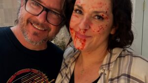Melanie Lynskey Instagram - Episode 308 of @yellowjackets is out now! First picture was taken from the monitor by our beloved and talented makeup artist @makeupjenpowell. The second picture is me with one of my favourite members of our crew (and one of my favourite people), dolly grip Rob O’Hara. Third one is me in my trailer checking what I looked like after I’d alarmed my small child on a FaceTime. 
So grateful to the amazing women who got me through this episode- the aforementioned Jen, @floranahicepeda hair, @dafoedaily keeping us all on track, being hilarious and being the absolute greatest to chat with, @juliaabicknell for her incredible script and for being so immensely smart, kind and fun, and @directedbyanya for her insight, compassion, brilliance and great, wild ideas. How fortunate I am to get to do such crazy things at work and to get to sit opposite the great Hilary Swank for three days straight. Huge thanks to @rhysstunts and his team for their incredible work and always, always, thanks to the best crew in the world, your talent and support and kindness just makes my day every day I go to work ❤️(and for anyone yelling “spoiler!” at me because people always do no matter what I post! Yes! Shauna gets red stuff on her face! Maybe it’s strawberry jam! Maybe there’s a very simple explanation for all of this! She probably did nothing wrong!)