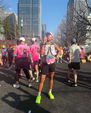 Phoebe Robinson Instagram - YES, BITCH! My third marathon in eleven months! YES, BITCH, my first time running one without an injury or an illness. YES, BITCH, I shaved SEVENTEEN MINUTES off my best marathon time, which was last year’s Boston Marathon! Whoo! A PR (personal record) for PR (that’s me, Phoebe Robinson, lol). But NO BITCH, I didn’t have a “Lost in Translation” meet cute/whirlwind soulmance aka soul romance w/an old ass piece of gabagool around Tokyo. #WomenCantHaveItAll 

For real tho, running the @tokyomarathonfoundation was a dream that started a year ago when @mrshanlui & I texted each other to say we should go for it and try and get into the marathon. Somehow we both did (me as a charity runner & her via the lottery). And then we were like HOLY SHIT! WE’RE GOING TO TOKYO!

1) Post race right after I got my medal. My feet hurt. I was dead tired. And I was nauseous. But none of that mattered cuz babygirl was proud of herself.
2) At the start line with Shan & @jeffreymce 
3) Running thru the start line was magical.
4) One thing the Tokyo Marathon was gonna do was give ya the ole razzle dazzle. There were performers thruout the race, which truly made it a celebration.
5) Lol. This Mario runner and I kept seeing each other during the race. He was so funny and sweet. 
6) Lmaooooo. Very excited to see black people!
7) Another moment of glory. Thank you, Japan Cancer Society, for letting me run for you! ❤️❤️❤️
8) Met these queens post race as I was waiting for my Uber and questioning my life choices. Haha. It was much hotter than expected, so we all were pushed to our limits. And this was the first race where I was someone else’s marker. So honored. Truly means a lot!
9) Okay, isn’t post marathon poncho the cutest? I will be wearing this around my house and to future Pap smears. 🤣🤣🤷🏾‍♀️🤷🏾‍♀️
10) The staff at my hotel were so cute when I asked them to take a pic of and they were like…let’s do it on the balcony, so Tokyo Tower. What in the America’s Next Top Model creative direction was that?! Lol. They understood the assignment & wanted me to get my shot for look book when I do my go sees. 🤣🤣
11) Finish time. One day, I will run a 4:30:00 marathon. #TokyoMarathon