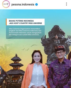 Poppy Capella Instagram - It was an honor for me to be able to meet and explore the posibilities to host Miss Universe in Indonesia with the Minister of Tourism and Creative Economy @sandiuno
What do you think ? Should we do it ? 🤔 @annejkn.official