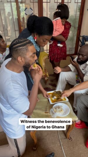 Yvonne Okoro Instagram - Na our soup resolve this battle last last!!! Ghana humble when Oha soup show up!! Now worry!! We Dey your side!

#OneNightGuestsTheMovie 

@yvonneokoro @jamesgardinergh @lasisielenu @majidmichelmm @petersedufia 

#NaijaLovesGhana our movie is coming soon!! #ChristmasMovie #OneNightGuests